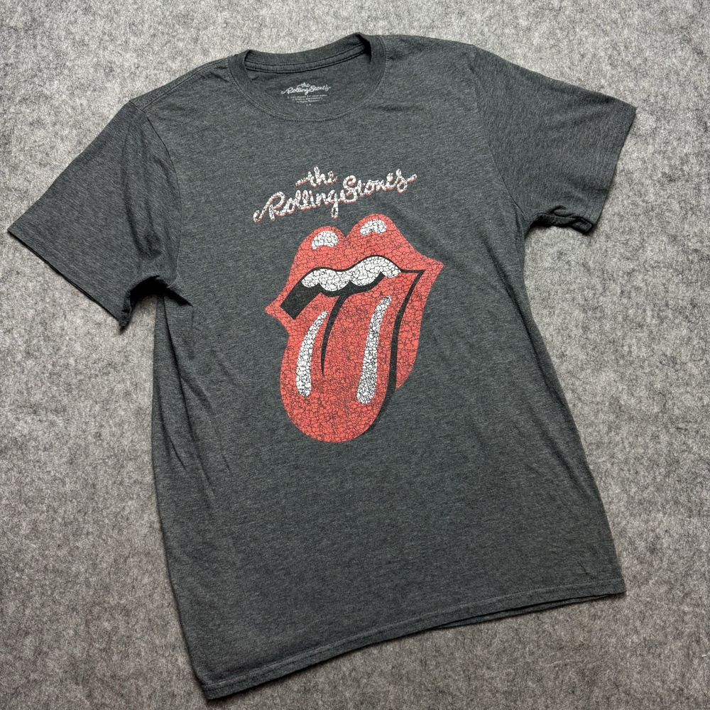 The Rolling Stones Shirt Mens Medium Gray Tongue Lips Graphic Band Tee Music